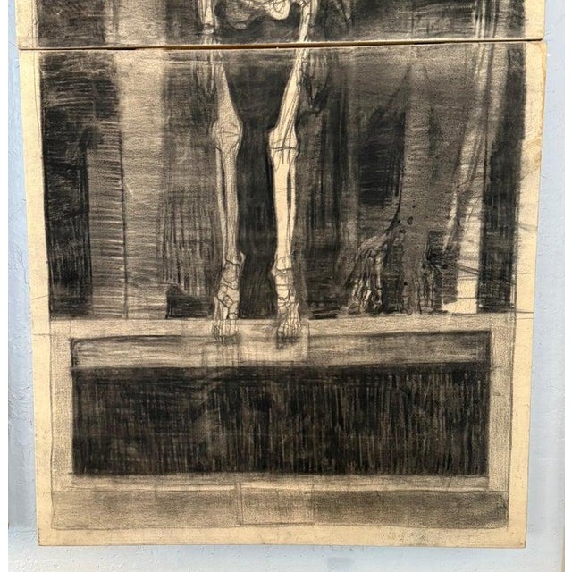 1980s Pair of Haunting Postmodern Charcoal Skeletal Figures Diptych Paintings For Sale In New York - Image 6 of 13
