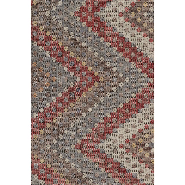 Traditional Vintage Mid-Century Geometric Beige-Brown Red and Blue Wool Kilim Rug For Sale - Image 3 of 7