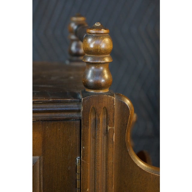Early 20th Century Antique Art Deco Walnut Carved Smoking Stand Tin Lined Humidor Magazine Rack For Sale - Image 5 of 16
