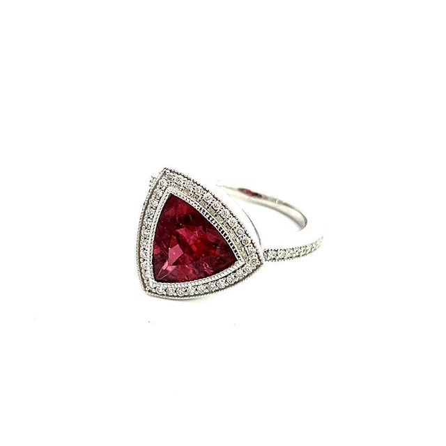 Traditional Natural Tourmaline Diamond Ring 7 14k W Gold 4.38 TCW Certified For Sale - Image 3 of 15