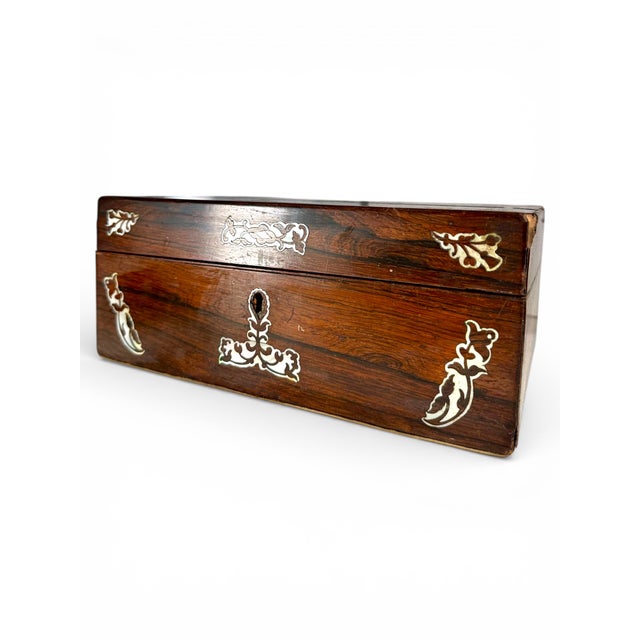 Brown Antique Victorian English Mother-of-Pearl Inlaid Rosewood Box. For Sale - Image 8 of 15