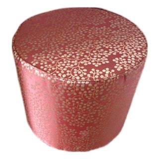 Moroccan Upholstered Red and Gold Fabric Pouf Low Stool Ottoman For Sale