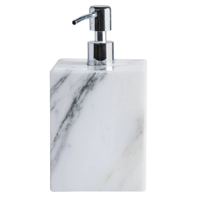 Square Soap Dispenser in White Carrara Marble For Sale