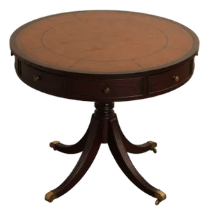 Ethan Allen Regency Style Round Leather Top Mahogany Rent Table