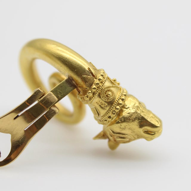 Gold Vintage Lalaounis 22k Gold Spiral Bull’s Head Earrings, A Pair For Sale - Image 8 of 10