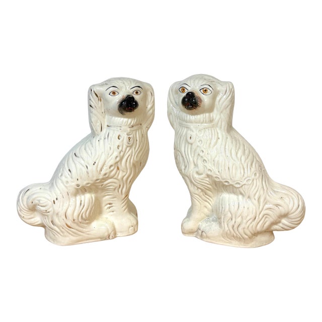 Large 19th C. English Staffordshire Pottery Spaniels, Great Scale & Expressions For Sale