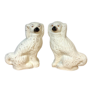 Large 19th C. English Staffordshire Pottery Spaniels, Great Scale & Expressions