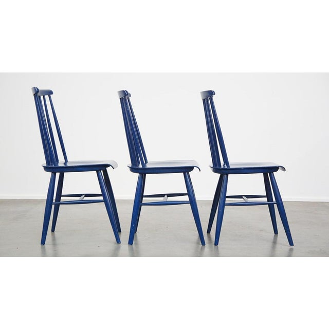 Blue Wooden Dining Chairs, 1960s, Set of 3 For Sale - Image 3 of 13