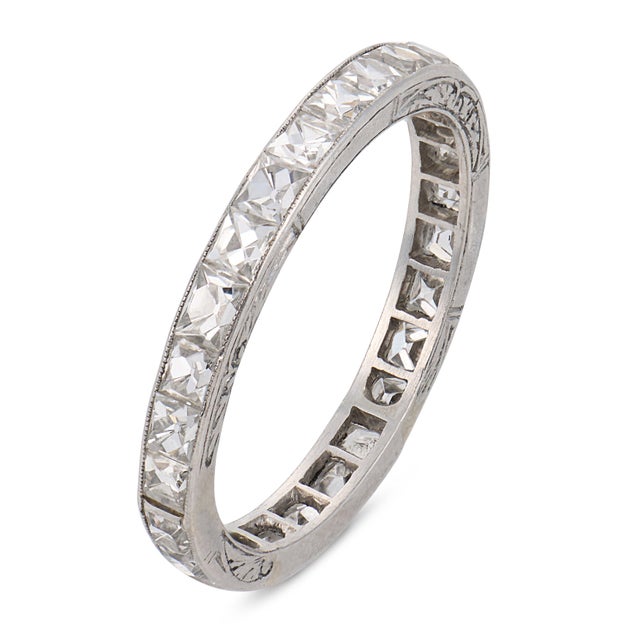 1910s 1910s Edwardian 2.25 Carat Antique French Cut Diamond Platinum Eternity Band, Size 7 For Sale - Image 5 of 5