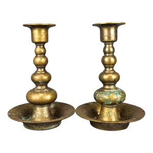 Antique Solid Brass Taper Candlesticks - Set of 2