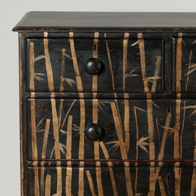 Victorian Antique English Chest of Drawers With Painted Bamboo Designs For Sale - Image 3 of 16
