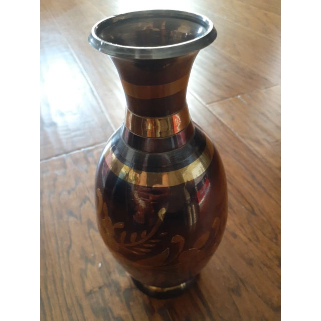 Asian Antique 1960s Etched Brass Flower Vase Made in India For Sale - Image 3 of 6