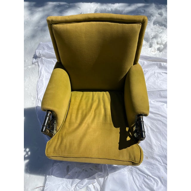 Chartreuse Chinoiserie Upholstered Armchair With Faux Bamboo and Fretwork Arms For Sale - Image 8 of 12