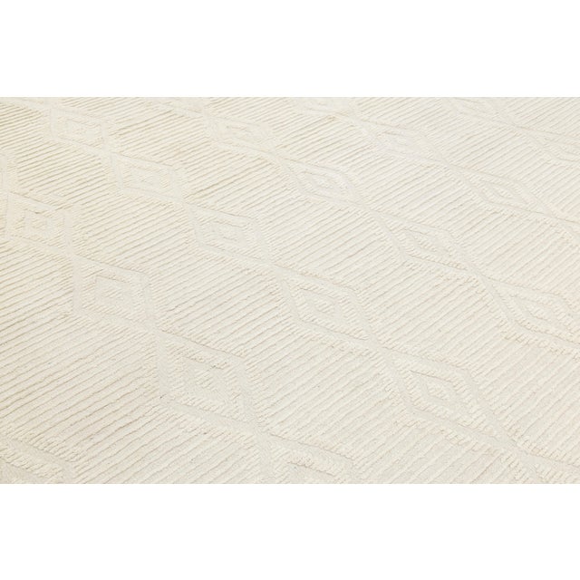 Ivory Geometric Handmade Modern Moroccan Wool Area Rug For Sale - Image 9 of 10
