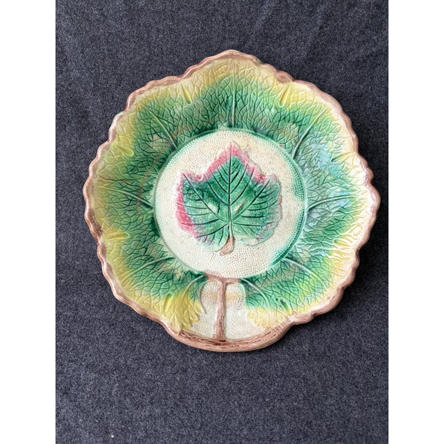 Mediterranean Antique Majolica Leaf Bowl For Sale - Image 3 of 15