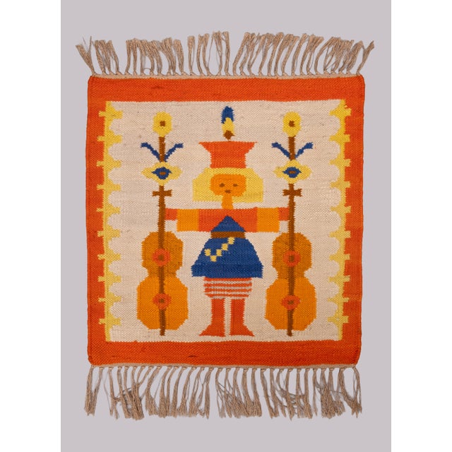 Polish Hand-Knotted Square Wall Tapestry with Musician Motif, 1960s For Sale - Image 9 of 12