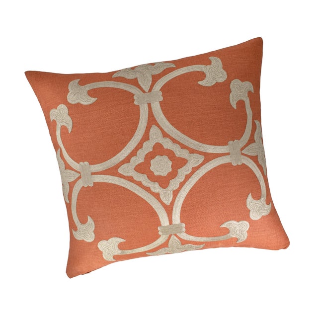 Our Orange Linen Pillow with Natural Gold Embroidery is radiant statement piece that brings warmth and artisanal charm to...