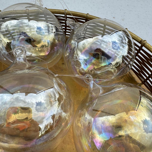 Hand Blown Silvestri Iridescent Glass Ornaments- Set of 6 For Sale - Image 9 of 10