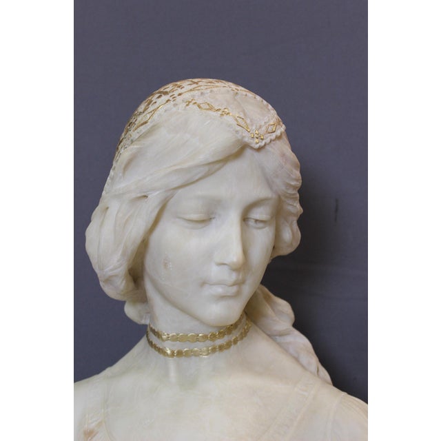 Alabaster Bust of a Young Woman with a Golden Headdress, 1900 For Sale - Image 11 of 15