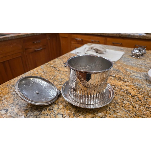 Metal Vintage English SIlver-plated Hinged Biscuit Jar (Biscuit Barrell)/ Ice Bucket For Sale - Image 7 of 11