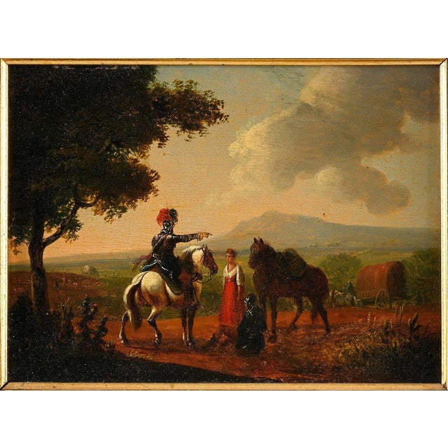 Neoclassical Flemish School, 18th century. The Scout Rider. Oil on panel. For Sale - Image 3 of 3