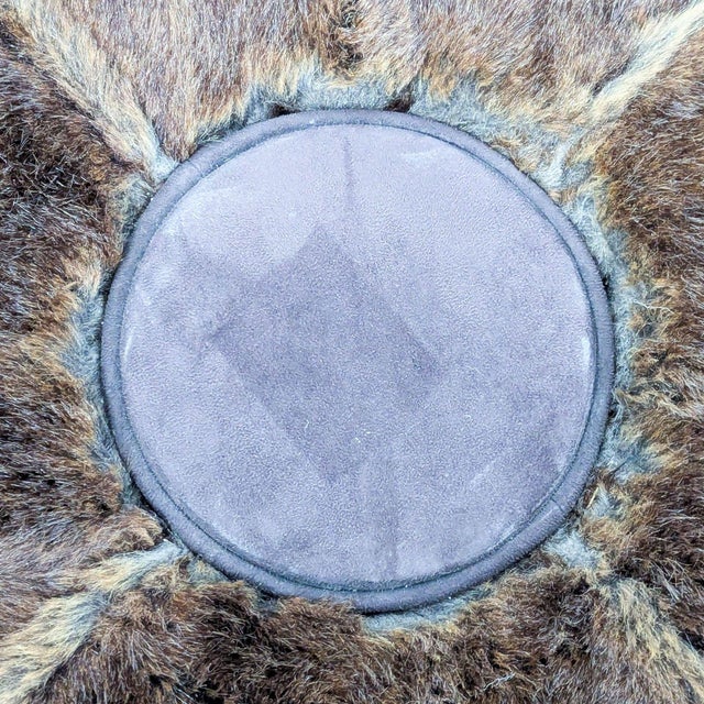 Fur Covered Ottoman on Wood Base For Sale - Image 4 of 5