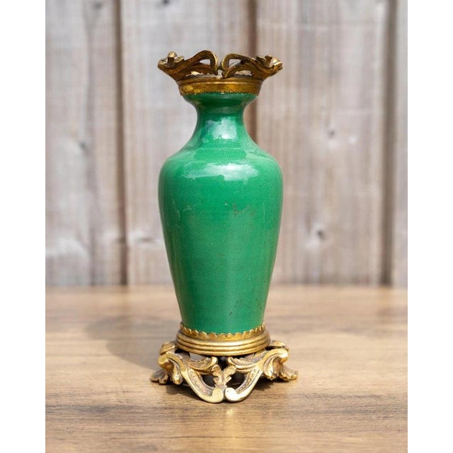 19th Century Antique Chinese Qing Green Crackle Glazed Porcelain and Ormolu Vase For Sale - Image 9 of 18