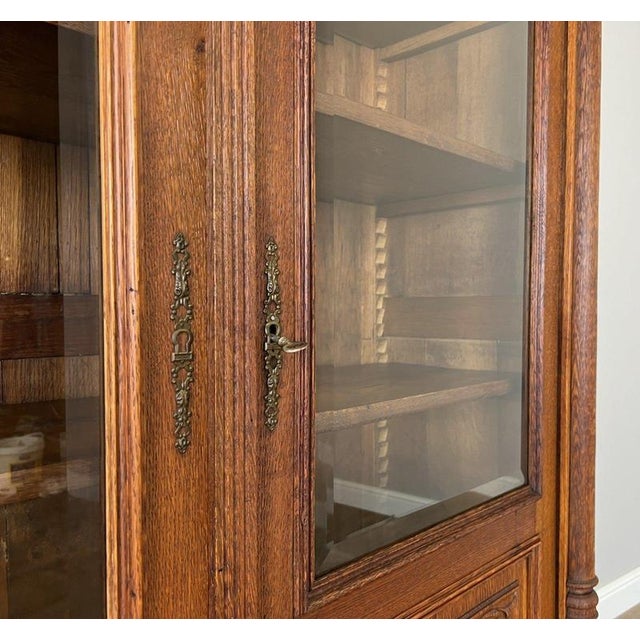 Brown Antique French Glazed Display Oak Cabinet For Sale - Image 8 of 16