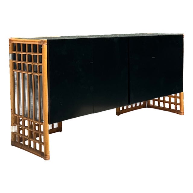 Vintage Rattan and Lacquered Wood Sideboard For Sale