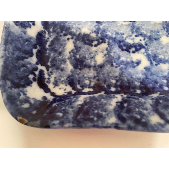 Antique Blue & White Spongeware Platter - 8 X 11.5 For Sale - Image 4 of 9