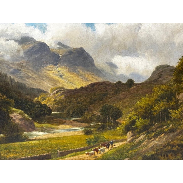 Scenic Landscape Oil Painting Signed By Stephen Enoch Hogley (1842-1927) Borrowdale, Cumberland, circa 1880 Victorian...