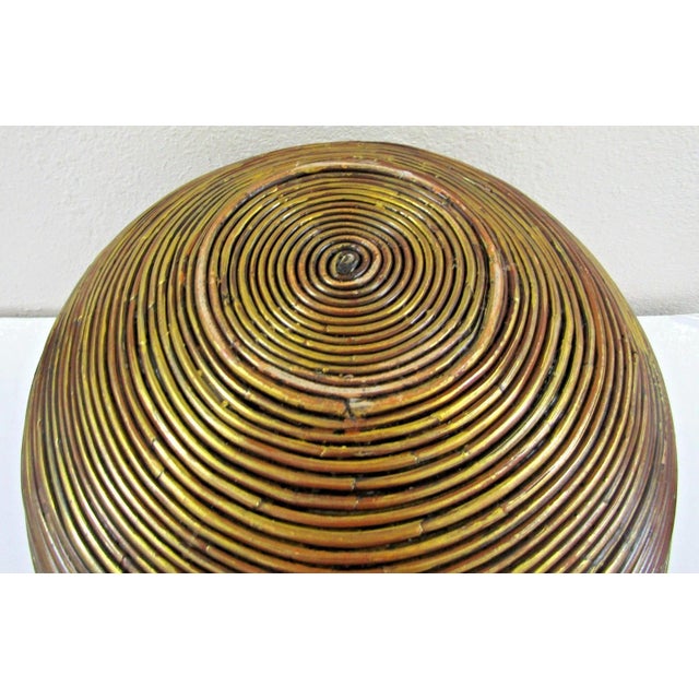 Gold Vintage 1970s Large Bamboo Pencil Reed Lidded Floor Basket Attributed to Gabriella Crespi For Sale - Image 8 of 8