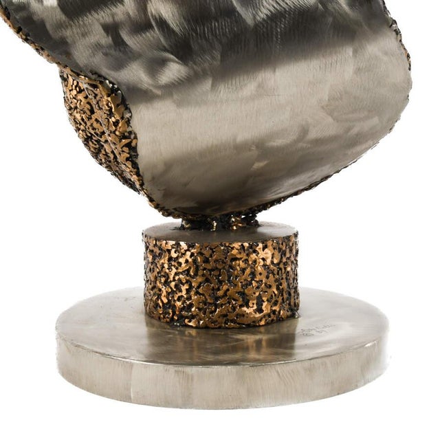 Metal Signed Abstract Metal Sculpture – Modernist Mixed‑Tone Statement Piece For Sale - Image 7 of 8