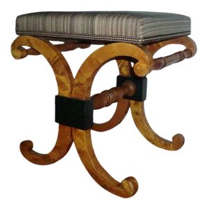 1810 Biedermeier Ebonized Highlights & Horsehair Upholstery Stool