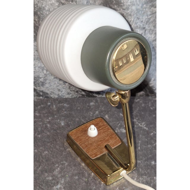 Mid-Century Brass and Teak Wood Table Lamp with White Glass Shade, Germany, 1960s For Sale - Image 6 of 7