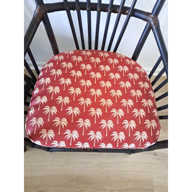 Palecek Vintage Dark Tone Armchair Tropical Motif Upholstered Seat Accent Chair – Pair For Sale In West Palm - Image 6 of 11