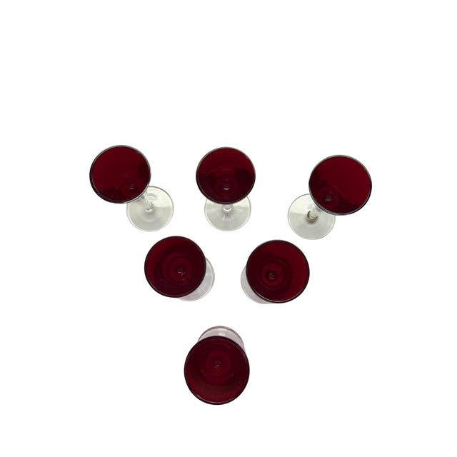 Glass Vintage Mid-Century ModernPolish Ruby Red Art Glass Cordial Glasses Set of 6 Stemware For Sale - Image 7 of 14