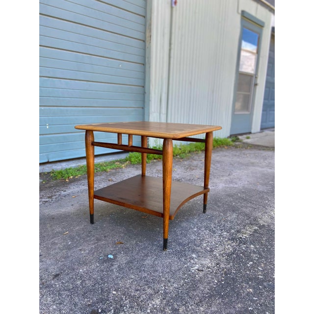 Brown Mid Century Modern ‘Acclaim’ Square Side Table With Curved Lower Shelf | AltaVista Lane Furniture For Sale - Image 8 of 13