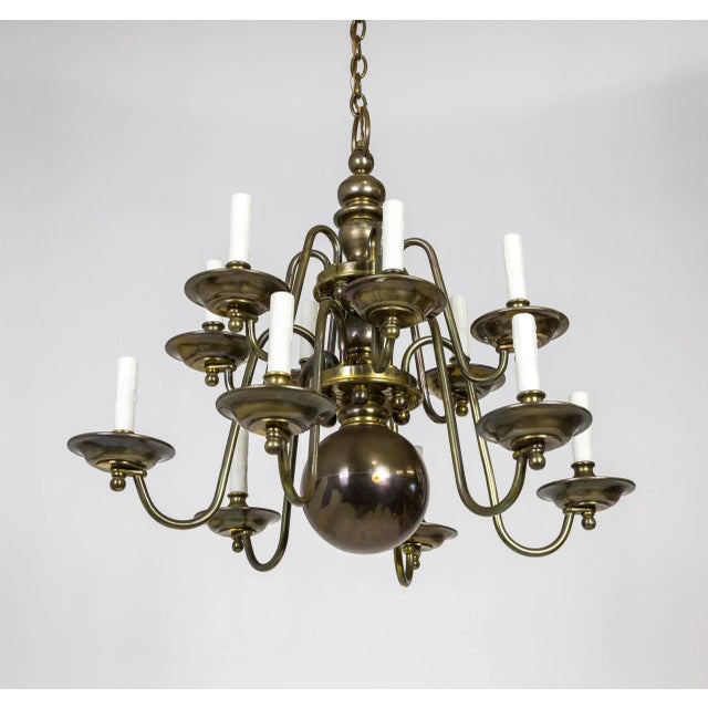 Dutch Baroque Style 2-Tier Aged Brass 12-Light Chandelier For Sale - Image 12 of 13
