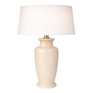 Vintage Cream Glazed Ceramic Urn Table Lamp – Sculptural Neutral Form With Socket-Fit Drum Shade, Coastal Transitional Style, 28” H For Sale