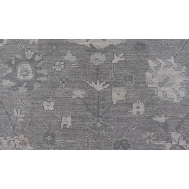 Ivory Square Oushak Rug in Cool Gray and Ivory With Refined Allover Floral 12'0 X 12'4 For Sale - Image 8 of 13