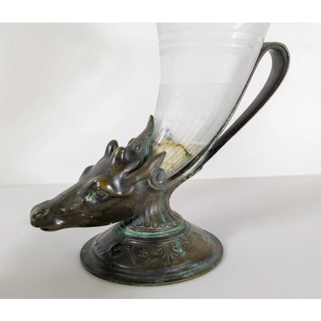 19th Century Near Pair of Bronze and Glass Deer Form Cornucopia Vases For Sale - Image 11 of 12