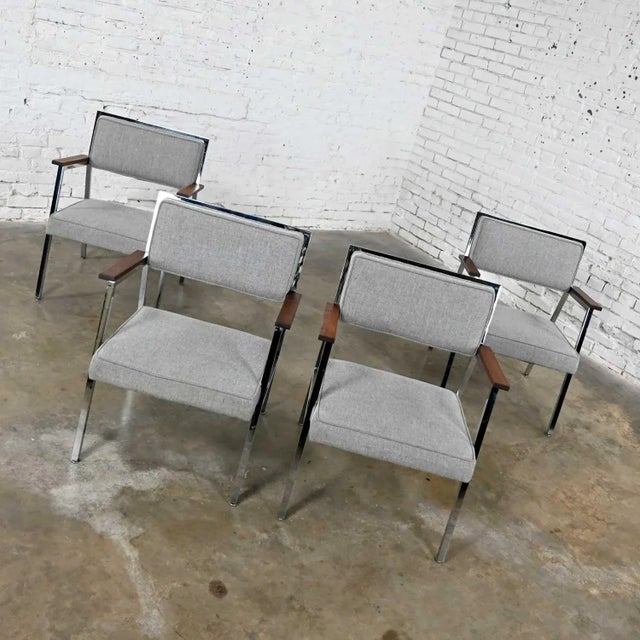 Mid 20th Century Mid-Century Modern Industrial Style Chrome & Gray Armchairs by Steelcase Set of 4 For Sale - Image 5 of 13