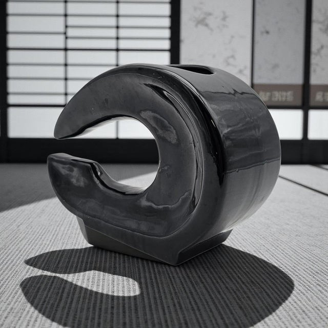 Modern Sculptural Ikebana Ceramic Vase, Crescent Form, 9.25" For Sale - Image 9 of 13