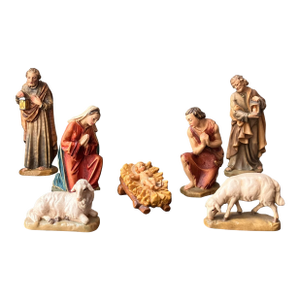 Vintage Staffler Italian Hand-Painted Wooden Nativity Set, 7-Piece Christmas Figurines