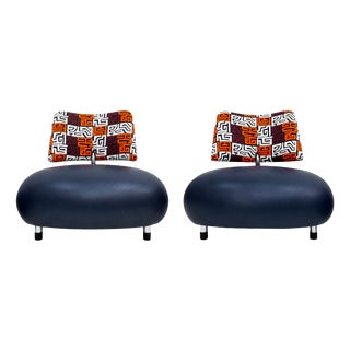 Vintage Dutch Leather and Fabric Chairs by Scheemaker Pallone for Ledoux, 1989, Set of 2 For Sale