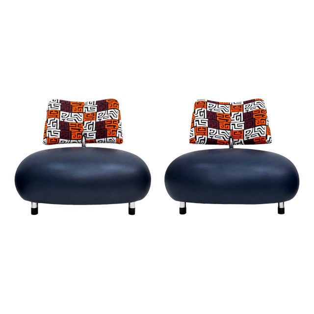 Vintage Dutch Leather and Fabric Chairs by Scheemaker Pallone for Ledoux, 1989, Set of 2 For Sale
