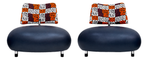 Vintage Dutch Leather and Fabric Chairs by Scheemaker Pallone for Ledoux, 1989, Set of 2