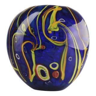 Mid-20th Century Modern Italian Design Colorful Glazed Blue Murano Glass Vase For Sale