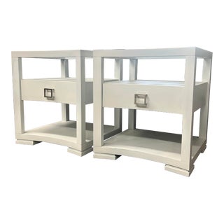 Vanguard Michael Weiss White 1 Drawer Glass Top Nightstand/End Table Set For Sale